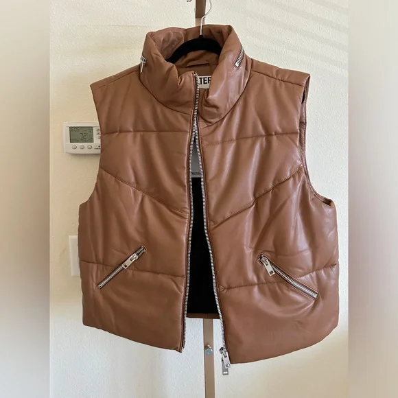NWT Walter Baker Landon Vest, Camel - Puffer Leather Sz Large